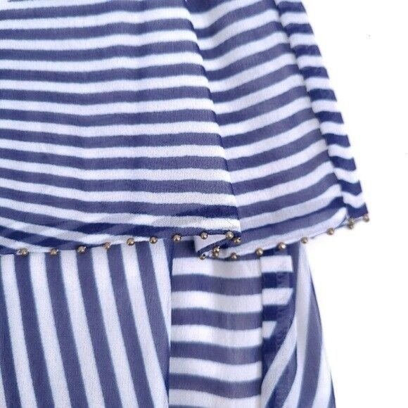 PALOMA BLUE Womens 100% Silk Ruffle Lined Striped Mini Skirt L - Picture 8 of 8